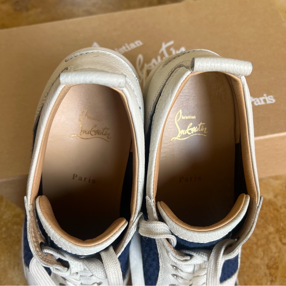 Men’s Christian Louboutin AC Rantulow Flat Jumbo Calf/Tricot in White/Navy - Picture 7 of 11
